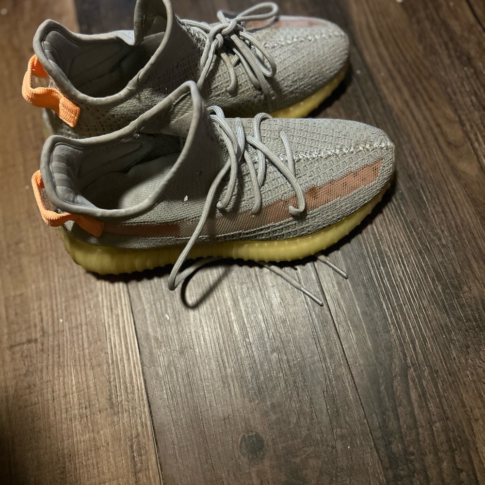 Yeezy Gray and Orange Athletic Shoes